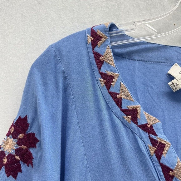 Umgee Dress Medium 3/4 Sleeve Embroidered Blue Red Flowers Boho Chic - Picture 4 of 14